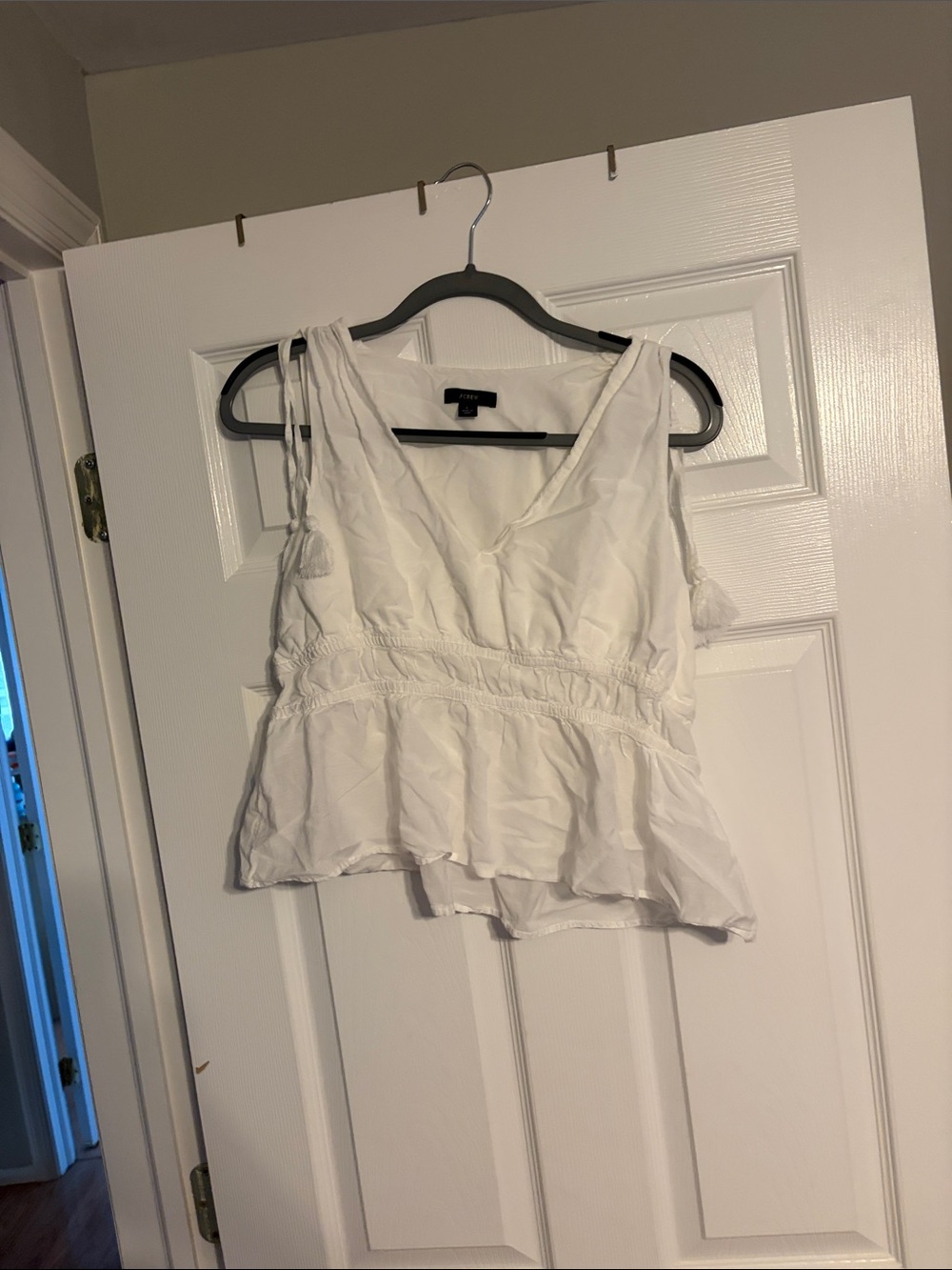 J. Crew White Tassel Tie V-Neck Peplum Camisole